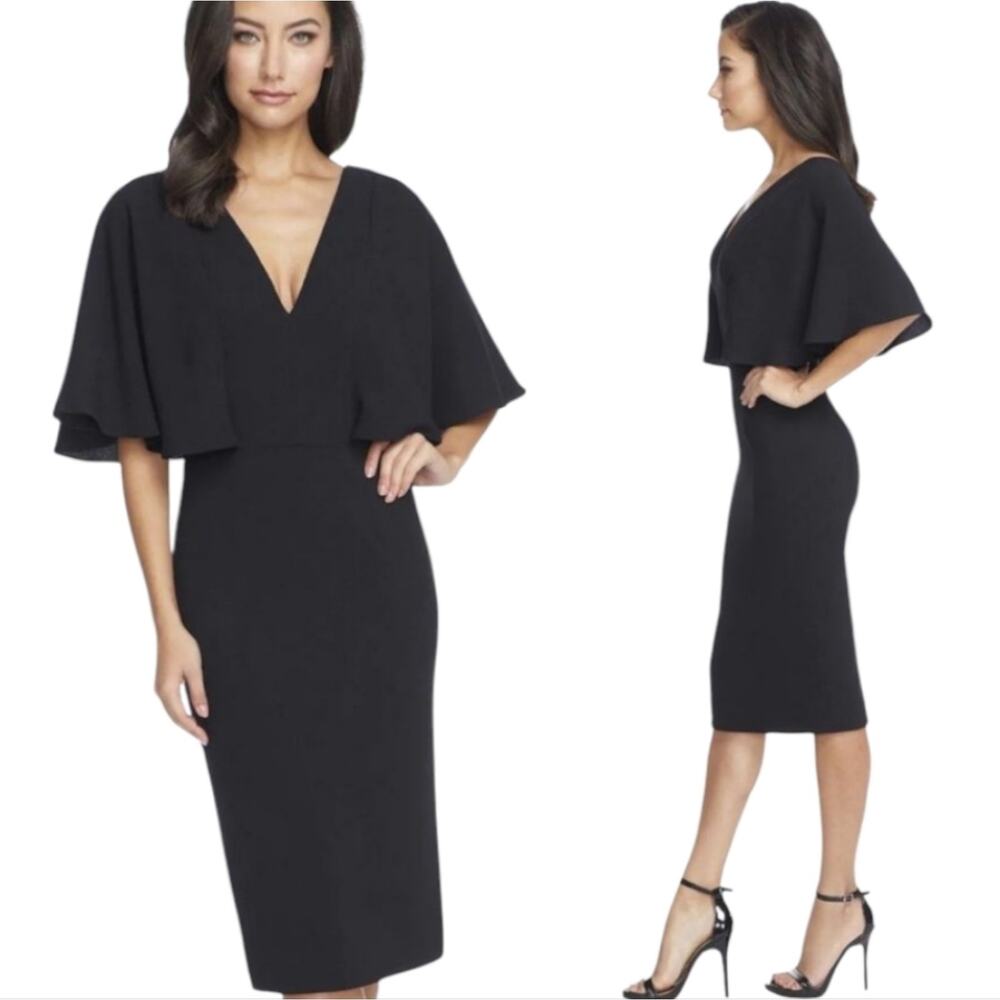 DRESS THE POPULATION Louisa Black Batwing Cocktail Party Dress Size Small